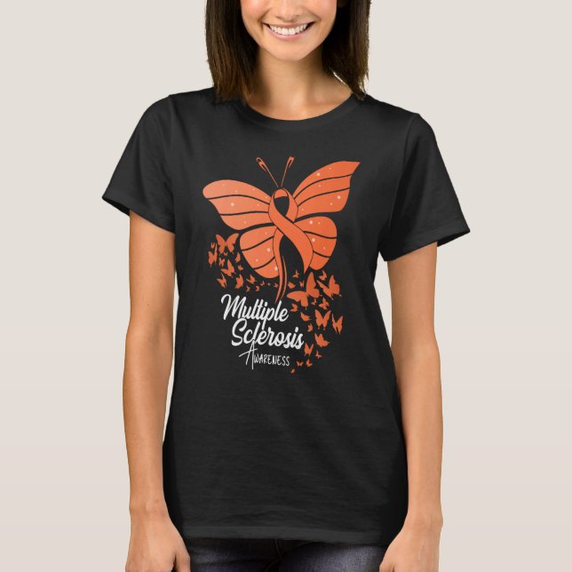 Camiseta Butterflies & Orange Ribbon Multiple Sclerosis Awa (Frente)