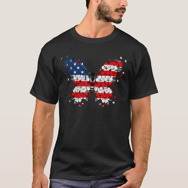 Camiseta Butterfly 4th Of July American Flag Patriotic (Frente)