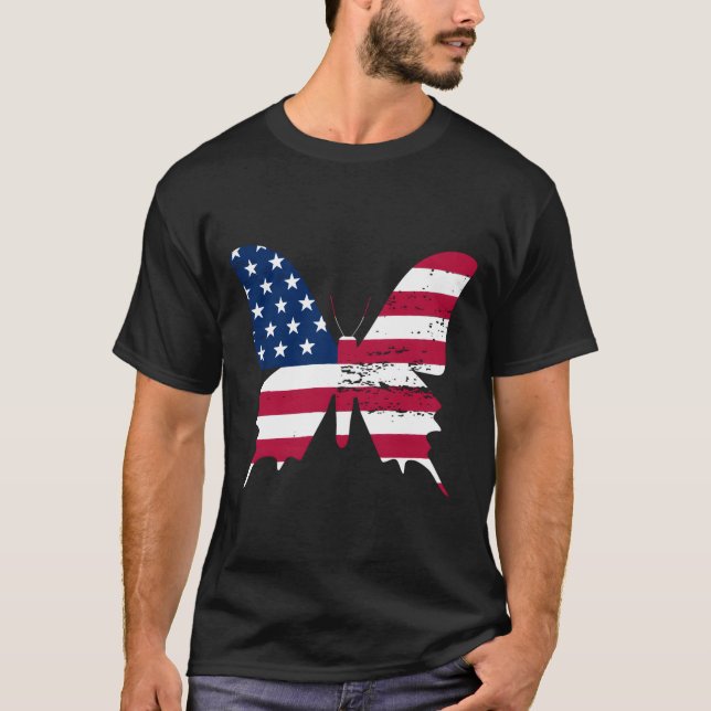 Camiseta Butterfly American Flag 4Th Of July Butterfly (Frente)