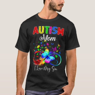 Camiseta Butterfly Autism Mãe Eu Amo Meu Filho Apoiar Autis