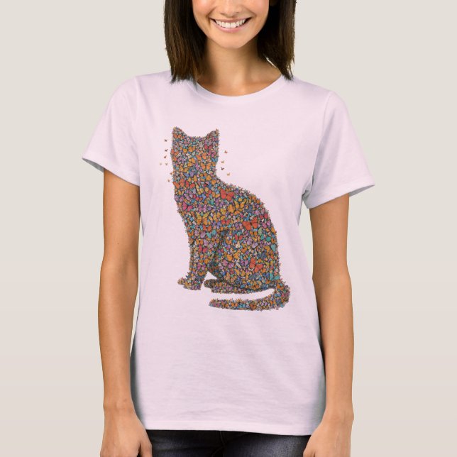 Camiseta Butterfly Cat Lover Silhouette Art | Graphic Print (Frente)