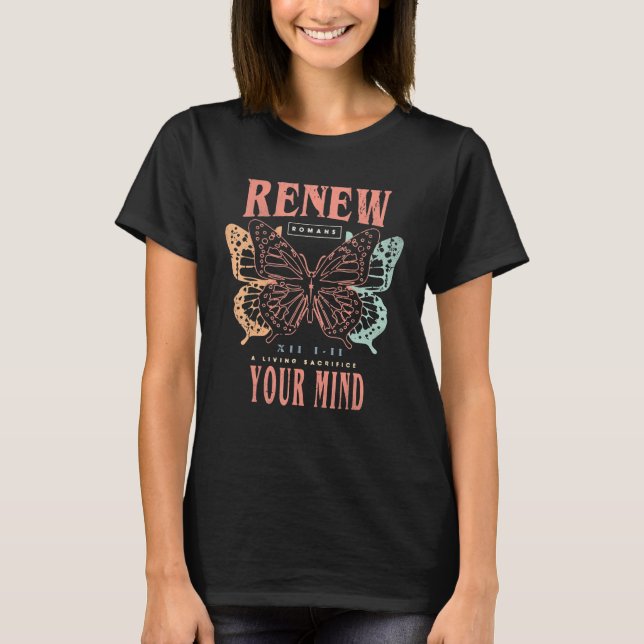 Camiseta Butterfly Christian Bible Verse Transformed By Chr (Frente)