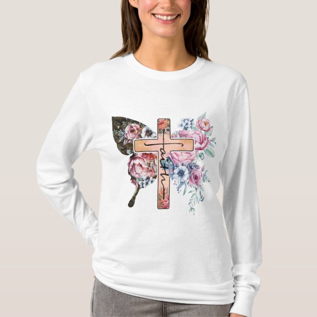 Camiseta Butterfly Cross Faith floral (Frente)