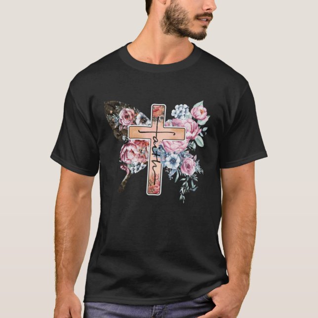 Camiseta Butterfly Cross Faith Floral God Jesus Christian B (Frente)