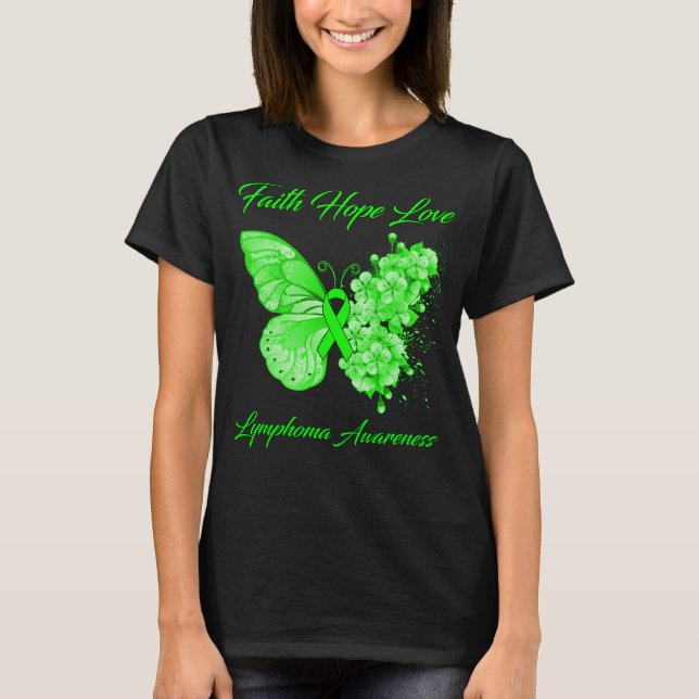 Camiseta Butterfly Faith Esperança Ama Linfoma Consciência (Frente)