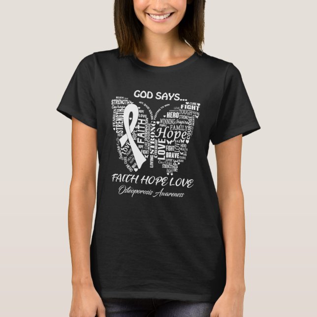 Camiseta Butterfly Faith Hope Love Osteoporosis Awareness (Frente)