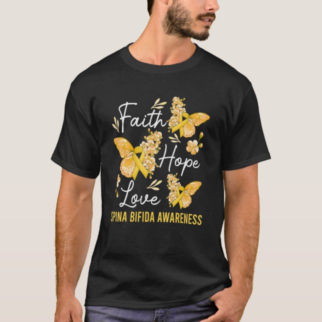 Camiseta Butterfly Faith Hope Love Ribbon Spina Bifida Awar (Frente)