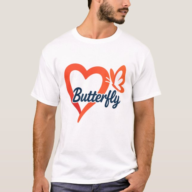 Camiseta Butterfly Heart Design | Tipografia Romântica (Frente)