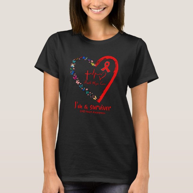 Camiseta Butterfly Heart I'm A Survivor CHD Heart Disease A (Frente)