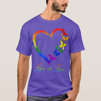 Camiseta Butterfly Heart Rainbow Love É Love LGB Gay Lesbi