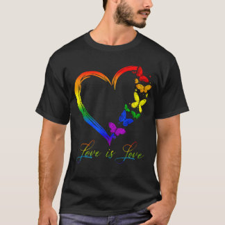 Camiseta Butterfly Heart Rainbow Love É Love Lgbt Gay Lesb