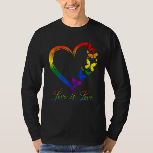 Camiseta Butterfly Heart Rainbow Love is Love LGBT Gay Lesb