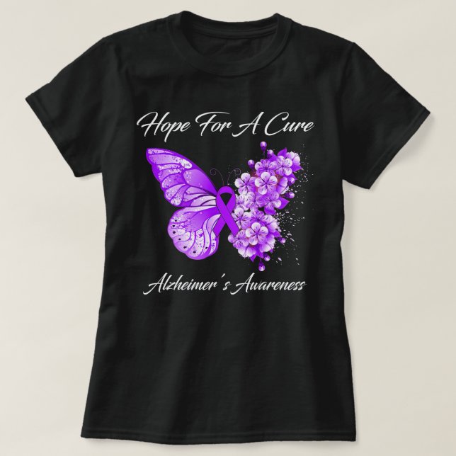 Camiseta Butterfly Hope For A Cure Alzheimer’S Awareness (Frente do Design)