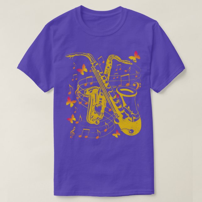 Camiseta Butterfly Music Jazz Saxophonist Instrumento Saxof (Frente do Design)