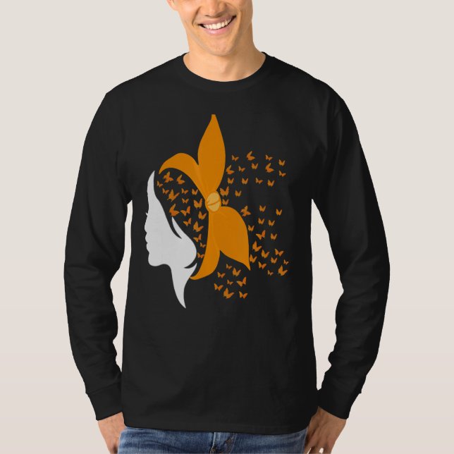 Camiseta Butterfly Orange Ribbon Multiple Sclerose Awar (Frente)