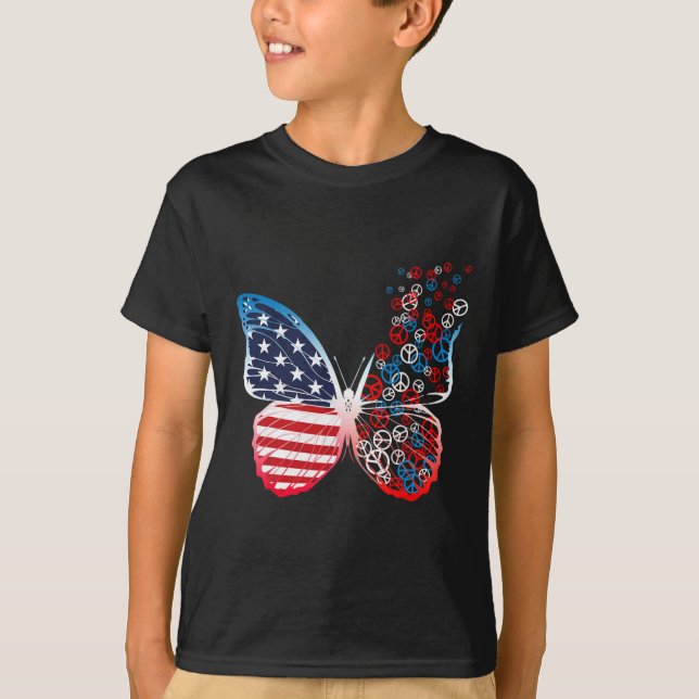Camiseta Butterfly Patriotic Peace Sigla Em 4 De Julho (Frente)