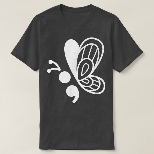 Camiseta Butterfly Semicolon Mental Health Awarness 625 (Frente do Design)