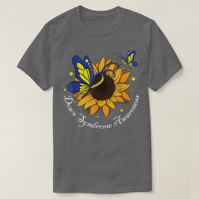 Camiseta Butterfly Sunflower World Down Syndrome Sensibiliz (Frente do Design)