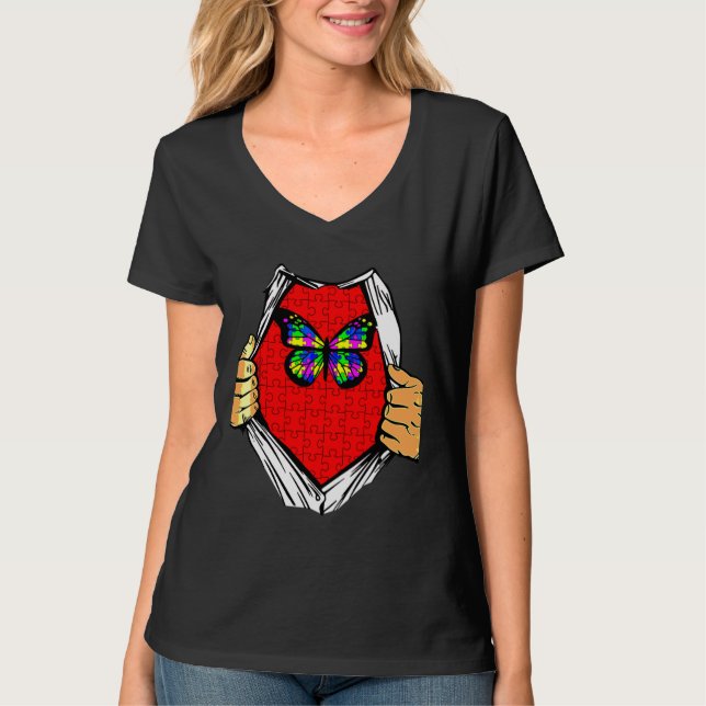 Camiseta Butterfly Superheroína Quebra-cabeça Aut (Frente)