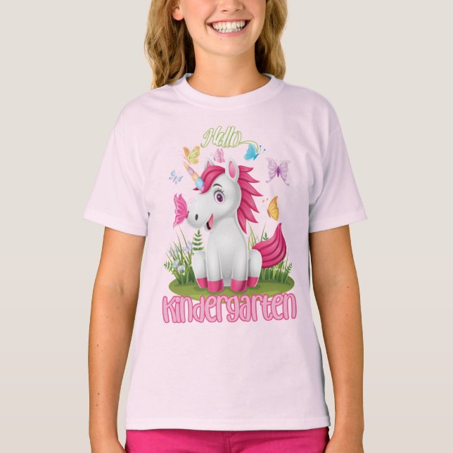 Camiseta Butterfly Unicorn Jardim de Infância de volta à es (Frente)