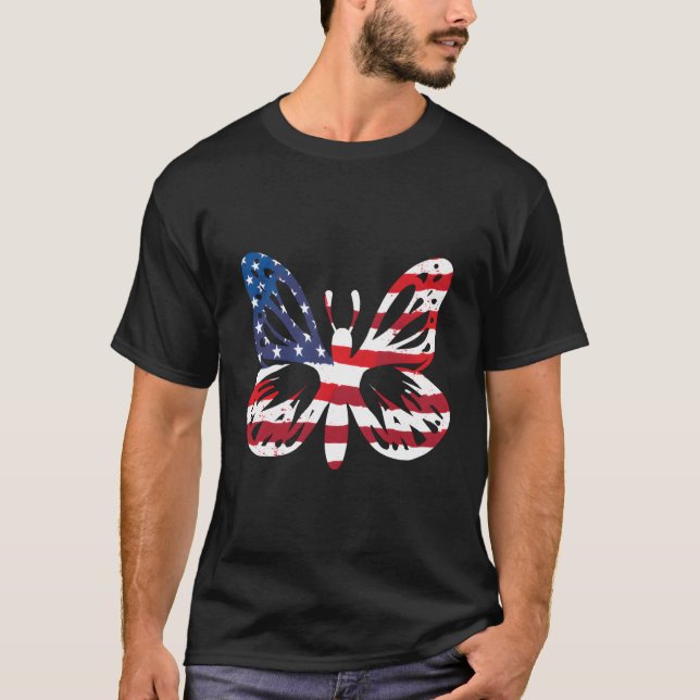 Camiseta Butterfly Usa Bandeira Americana Patriótica 4 De J (Frente)