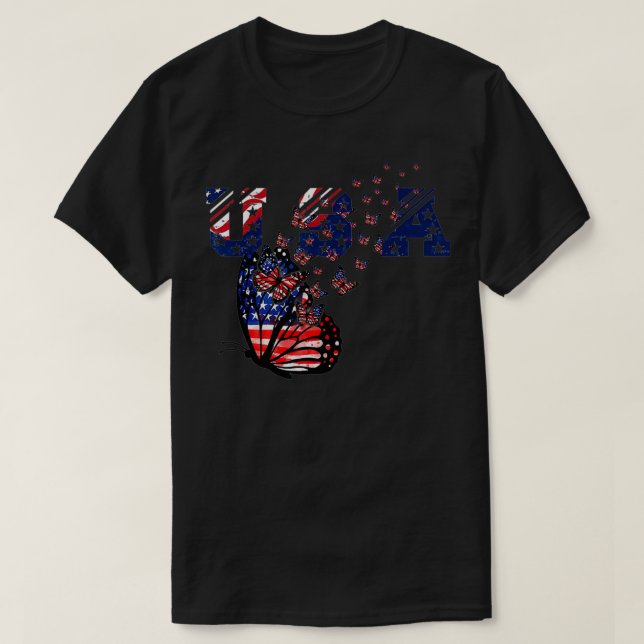 Camiseta Butterfly USA Flag, 4 De Julho De Gi Patriótico En (Frente do Design)