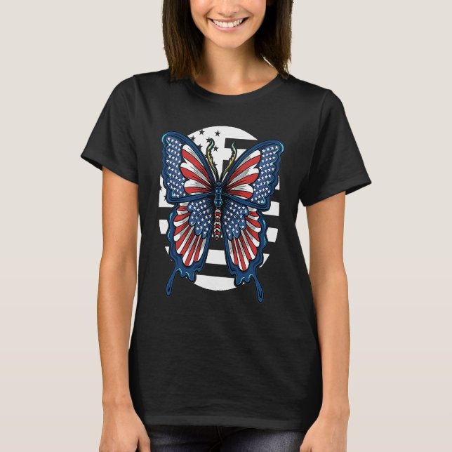 Camiseta Butterfly USA Flag Cute Fourth Of July Funny Ameri (Frente)