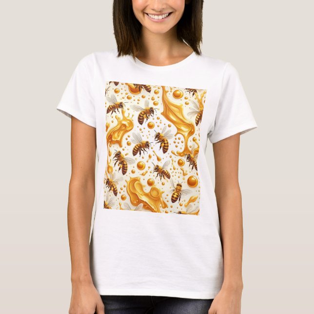 Camiseta Buzz & Drip – Seamless 8K Honey Bee Pattern with G (Frente)