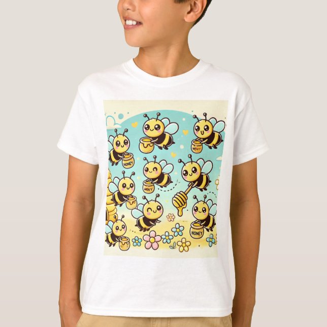 Camiseta Buzzing with Sweetness: Abelhas de Cartoon Colecio (Frente)