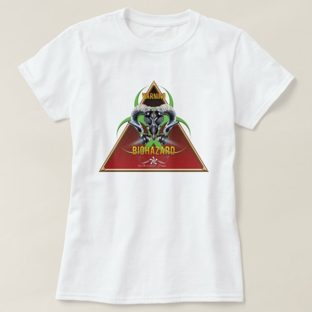 CAMISETA BW! ADVERTÊNCIA BIOHAZARD! CAVEIRA (Frente do Design)