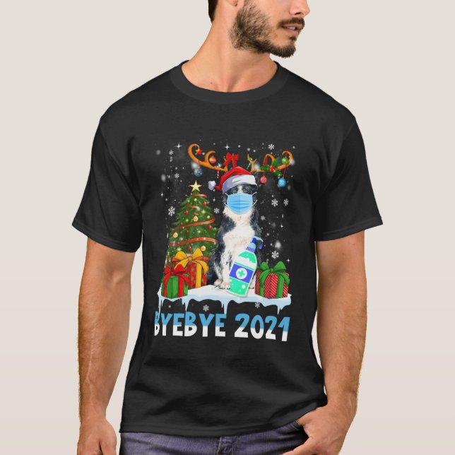 Camiseta Bye Bye 2021 Border Collie Wear Mask Christmas Tre (Frente)
