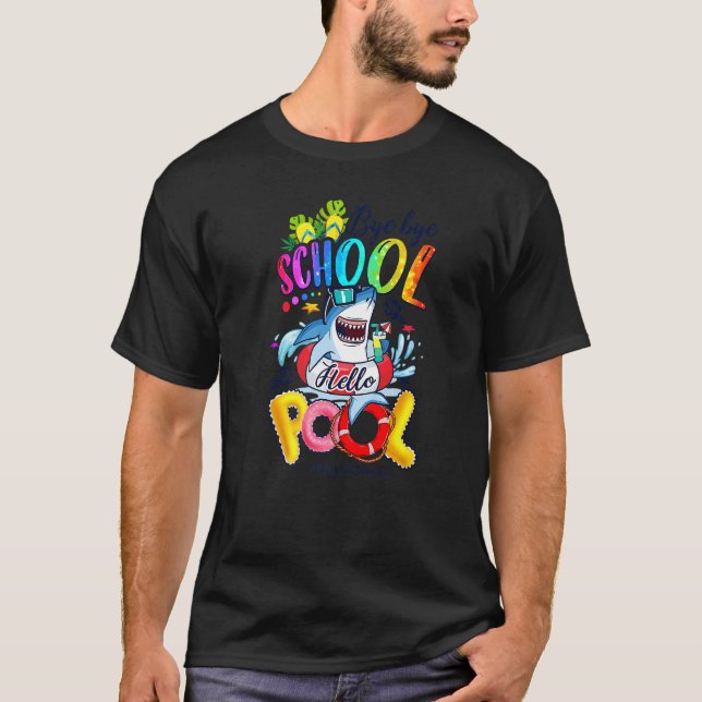 Camiseta Bye Bye School Hello Shark Piscina Summer Vibes 4t (Frente)