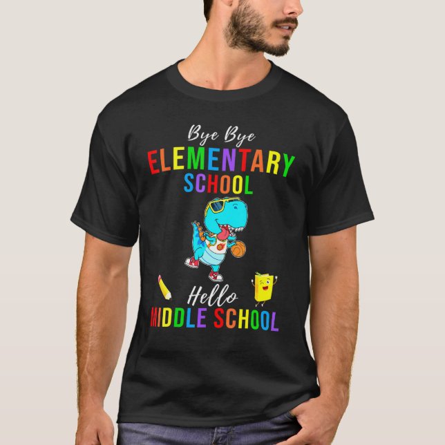 Camiseta Bye Elementor Hello Escola Média Dinossaur Dino B (Frente)