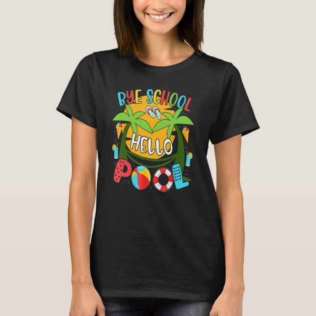 Camiseta Bye School Hello Summer Com Óculos E Praia (Frente)