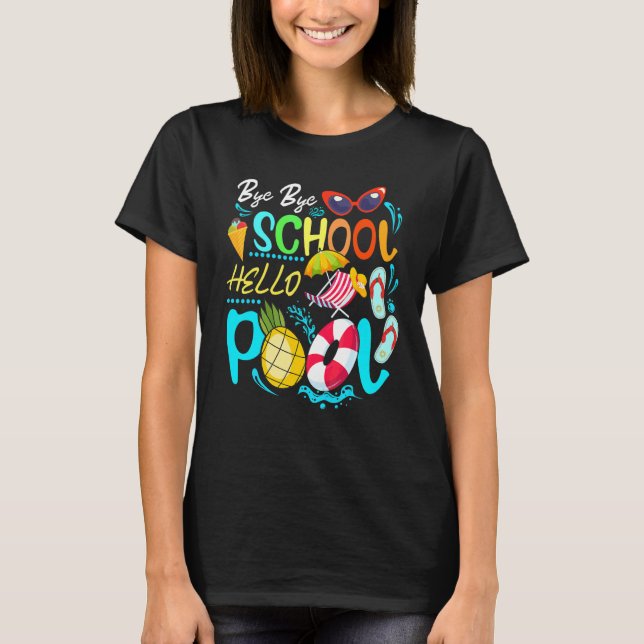 Camiseta Bye School Hello Summer Com Óculos E Praia (Frente)