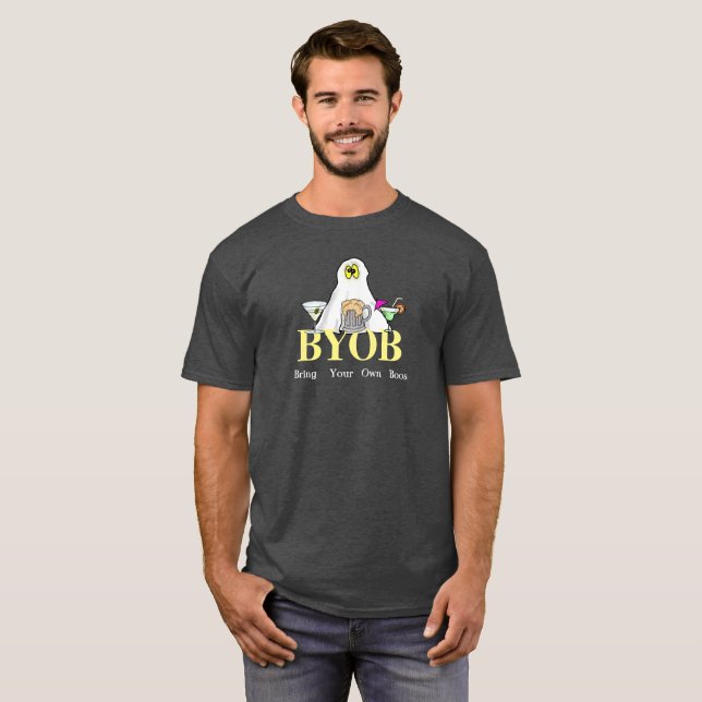 Camiseta BYOB Halloween T-Shirt Traga Seus Próprios Boos! (Frente Completa)