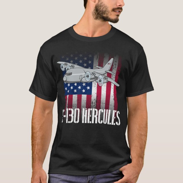 Camiseta C130 Hércules Hercules American Flag Militar C130  (Frente)