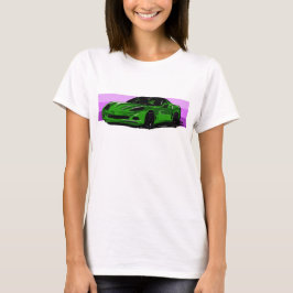 Camiseta C6 Corvette Verde Brilhante Tinta Rosa