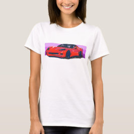 Camiseta C6 Red Corvette Sportscar com Faixa Rosa