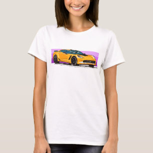 Camiseta C7 Orange Corvette Sportscar com faixa rosa