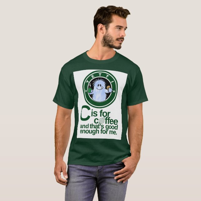 Camiseta C é para Café com fundo branco (Frente Completa)