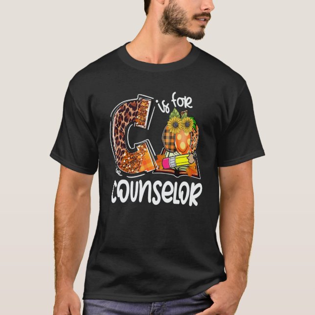 Camiseta C Is For Counselor Leopard Pumpkin Fall Thanksgivi (Frente)