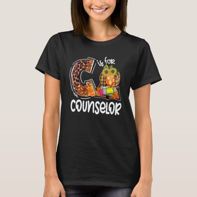 Camiseta C Is For Counselor Leopard Pumpkin Fall Thanksgivi (Frente)