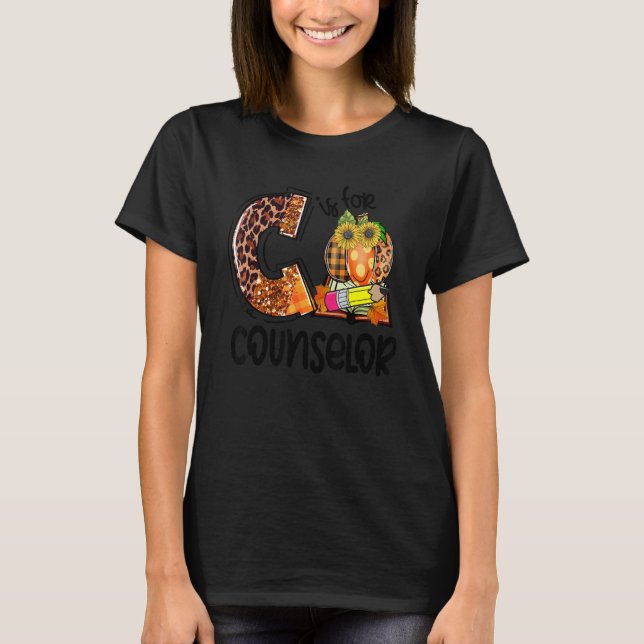Camiseta C Is For Counselor Leopard Pumpkin Fall Thanksgivi (Frente)