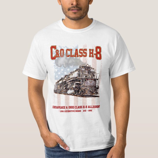 Camiseta C&O Class H-8 Allegheny Locomotive - American flag (Frente)