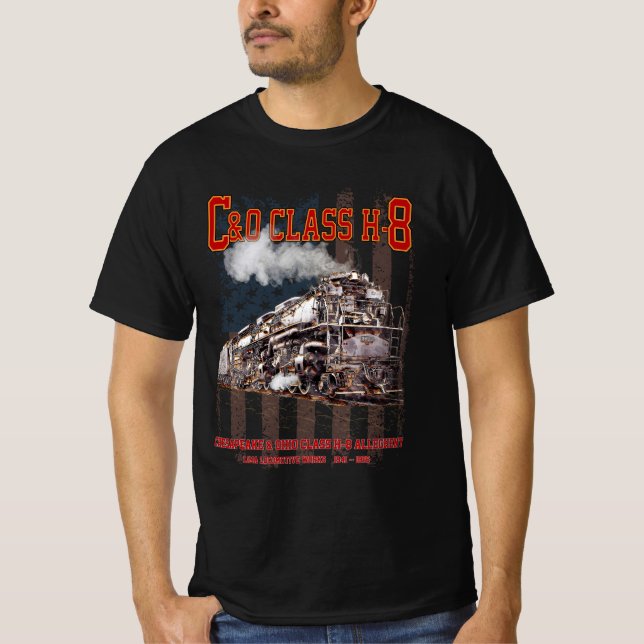 Camiseta C&O Class H-8 Allegheny Locomotive - American flag (Frente)