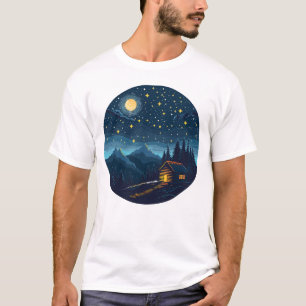Camiseta Cabana Aconchegante Sob o Céu Estrelado