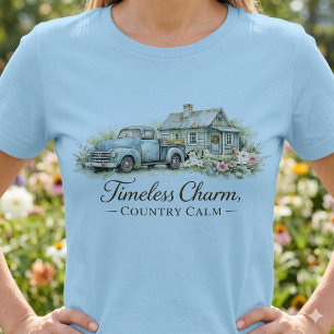 Camiseta Cabana da Camionete Azul Vintage Flor Silvestre Ca
