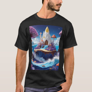 Camiseta Cabana de Rocha Branca em Ondas do Oceano Profundo