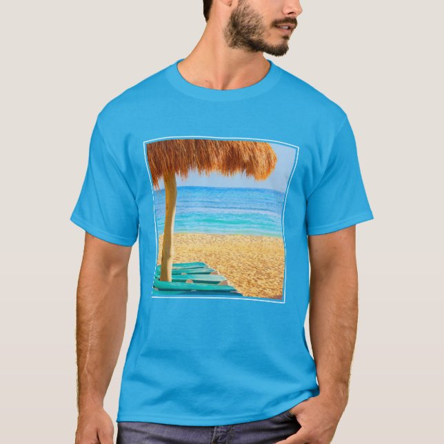 Camiseta Cabana & Loungers da grama na praia (Frente)